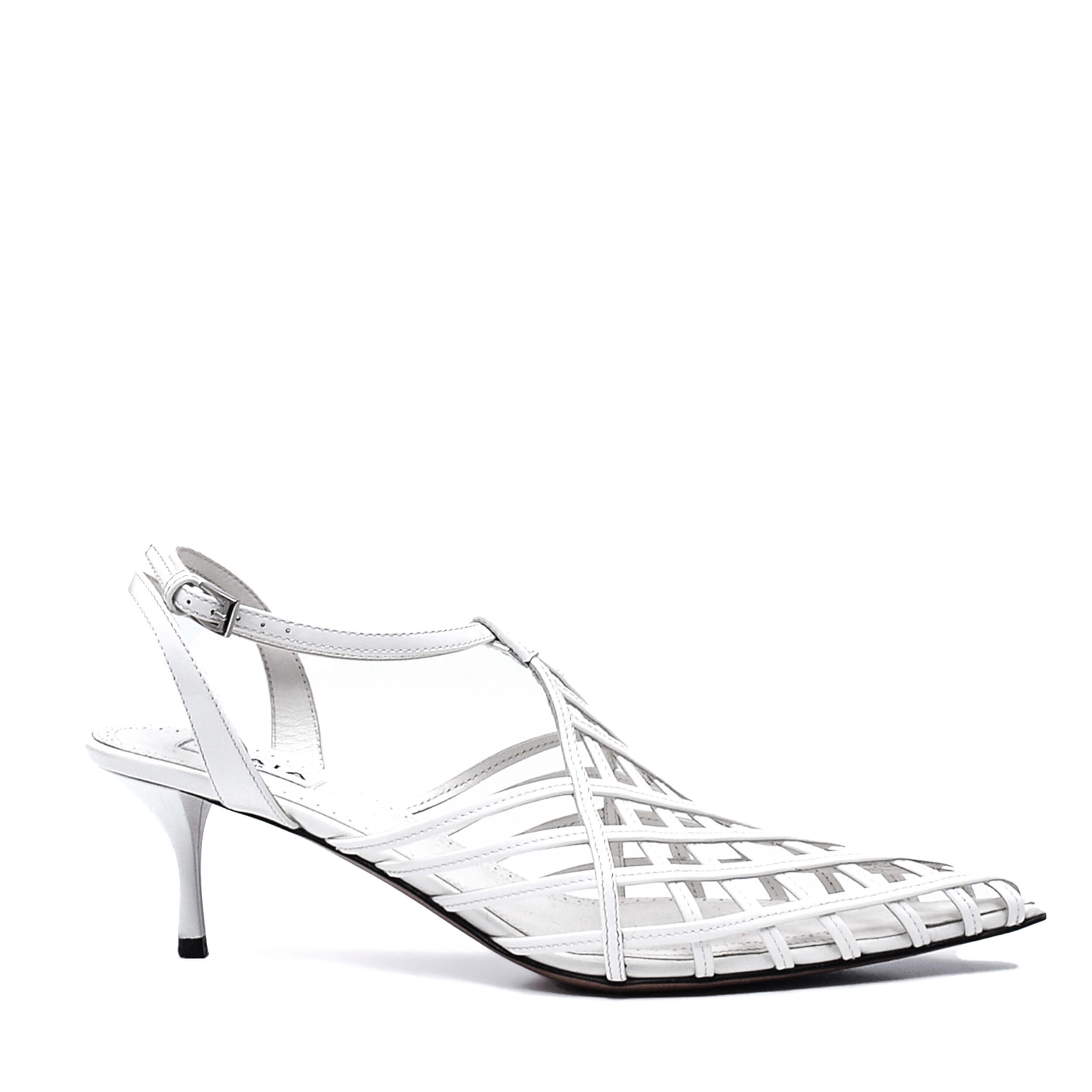 Alaia - White La Cage Kitten Heel Ankle Strap Sandals / 39